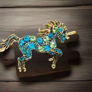 Blue Unicorn Horse Crystal‎ Rhinestone Brooch Jewelry New